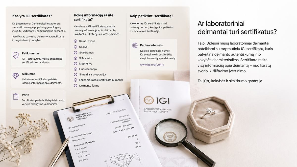 Ar laboratoriniai deimantai turi sertifikatus?
