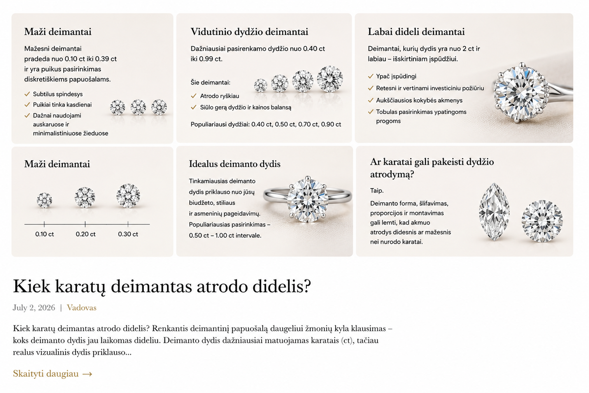 Kiek karatų deimantas atrodo didelis?