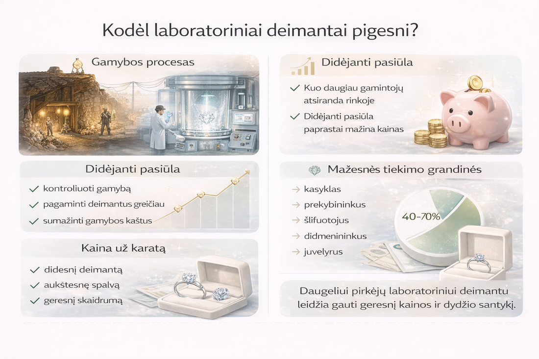 Kodėl laboratoriniai deimantai pigesni?