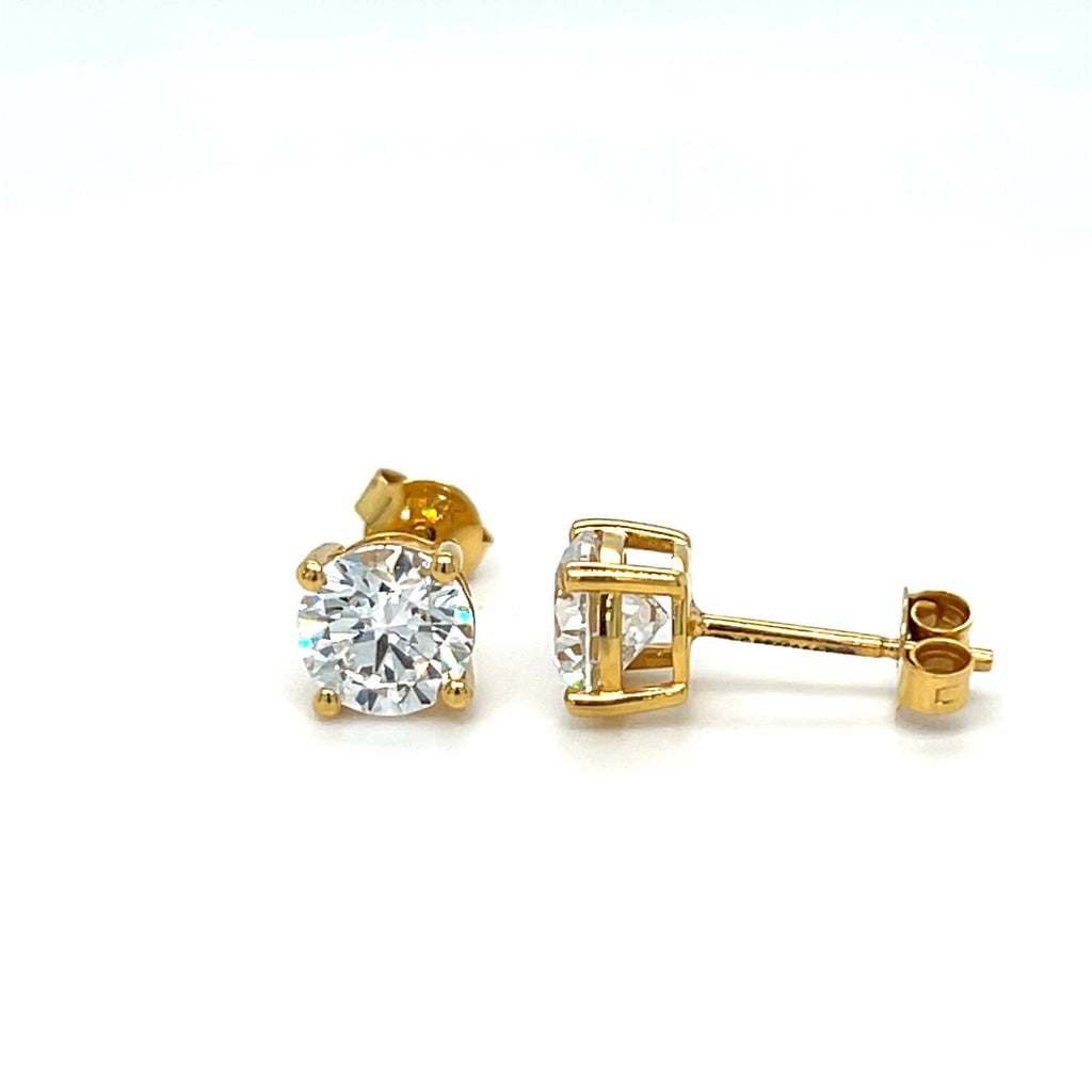 Klasikiniai auskarai geltono aukso 1.00 ct apvalios formos | Laboratoriniai Deimantai