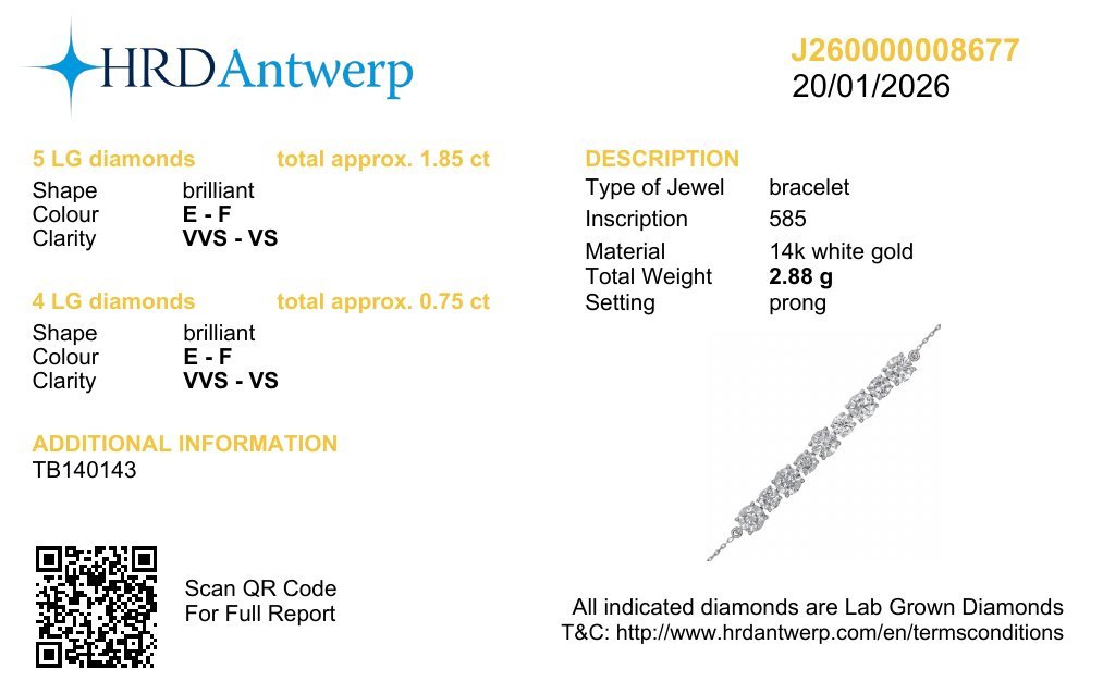 Prabangi Auksinė Apyrankė 2.60 ct | Laboratorijoje Auginti Deimantai