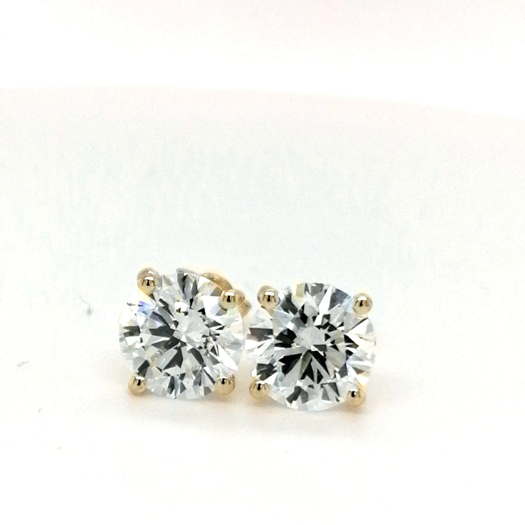 Prabangūs auskarai geltono aukso 2.00 ct apvalios formos | Laboratoriniai Deimantai