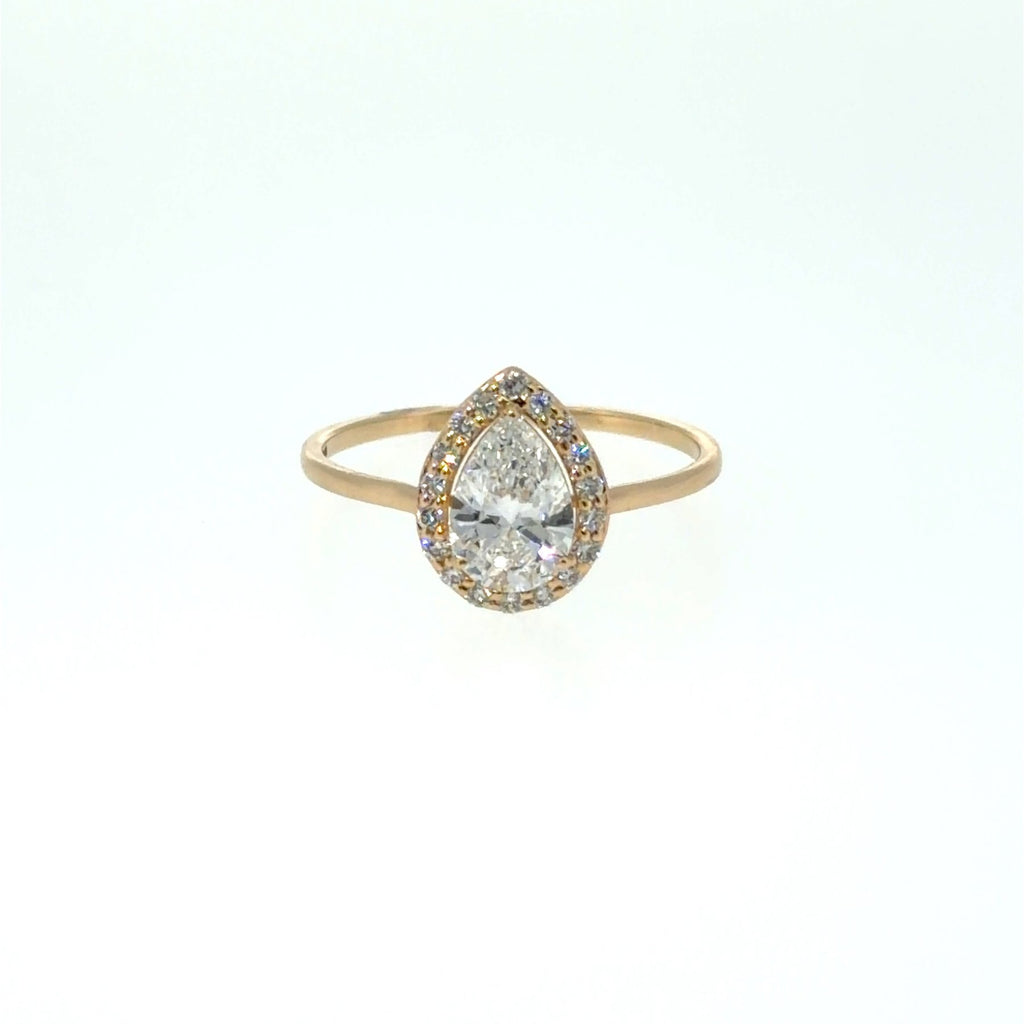 Elegantiškas žiedas geltono aukso 1.01 ct kriaušės formos | Laboratoriniai Deimantai