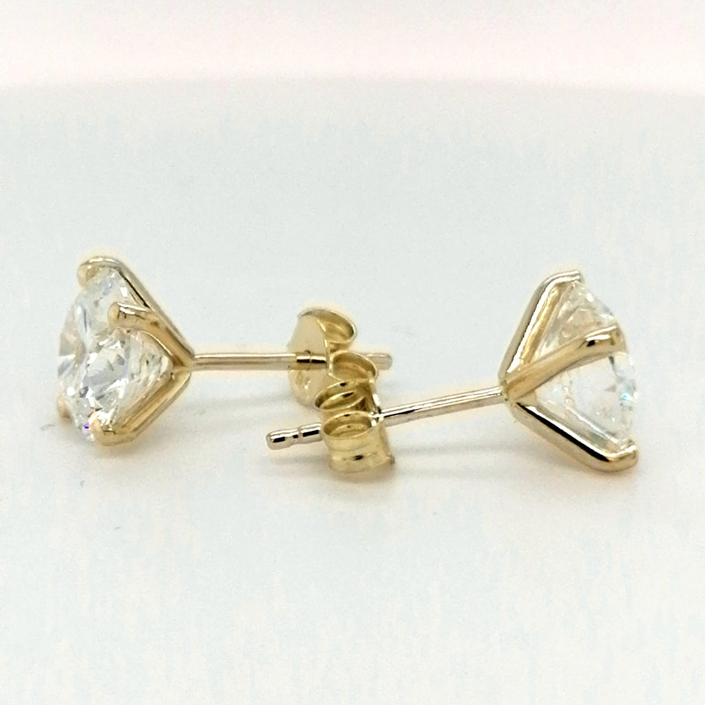Prabangūs auskarai geltono aukso 2.00 ct apvalios formos | Laboratoriniai Deimantai