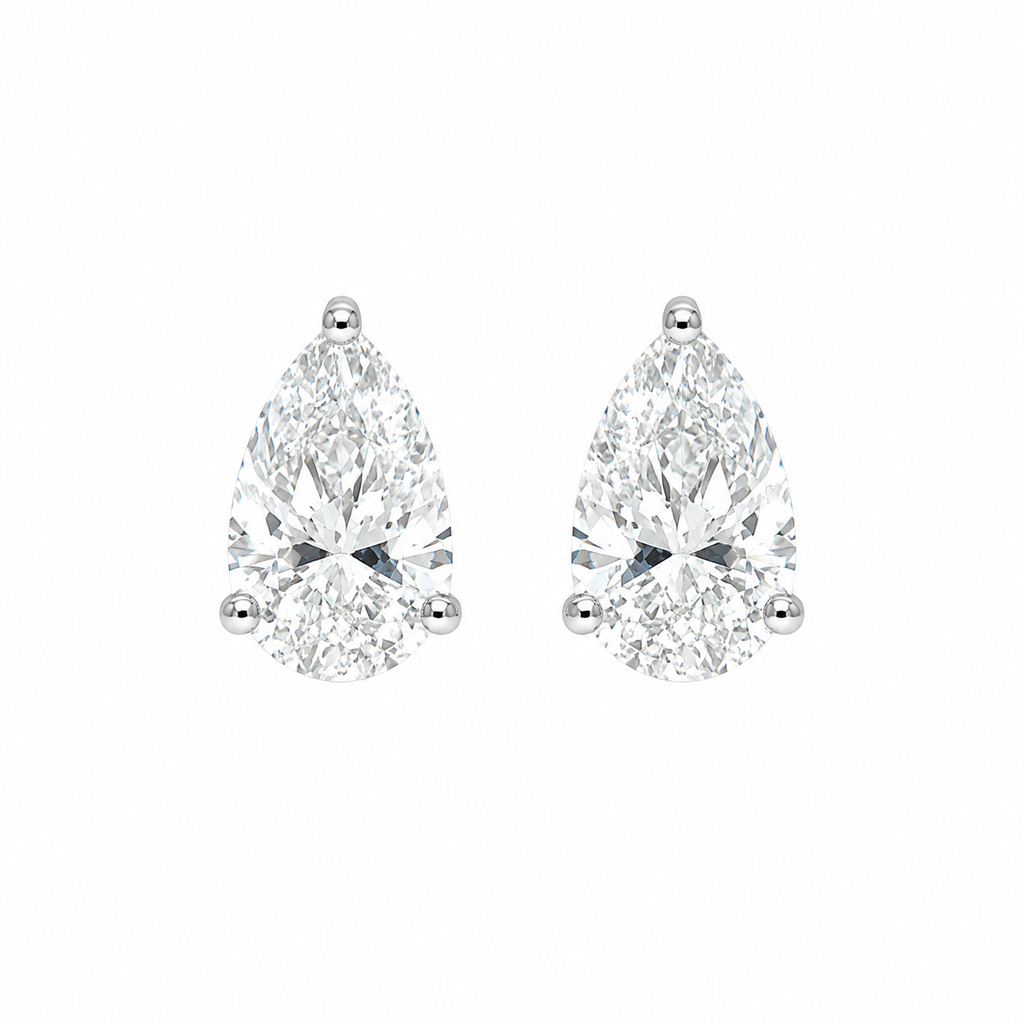 Elegantiški auskarai balto aukso 1.02 ct kriaušės formos | Laboratoriniai Deimantai