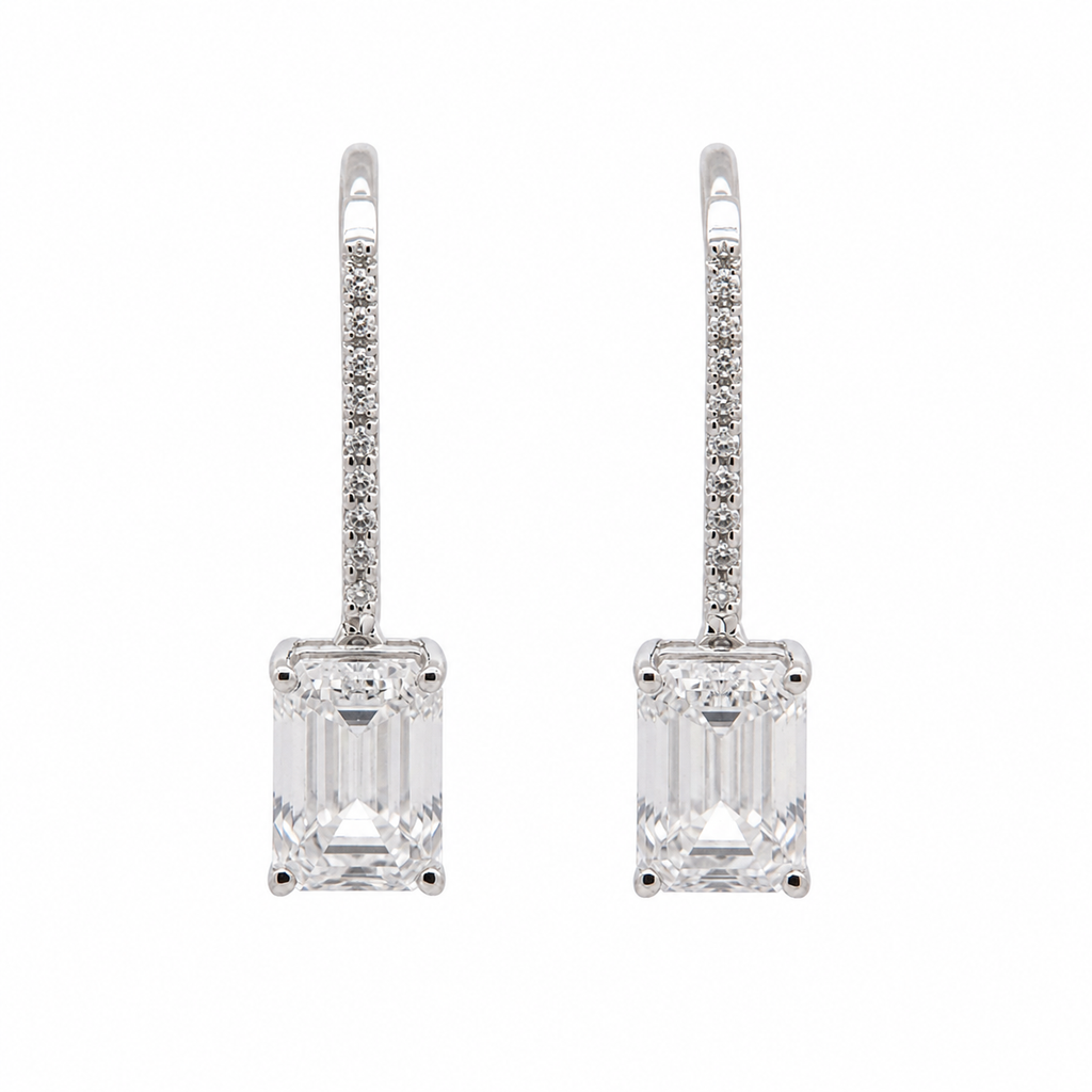 Prabangūs auskarai balto aukso 3.02 ct smaragdo formos | Laboratoriniai Deimantai