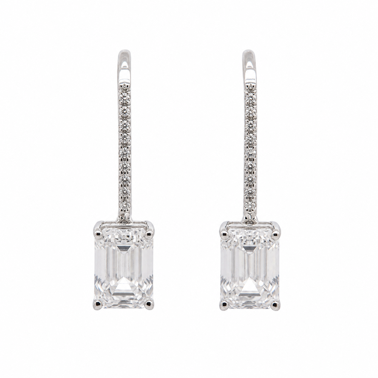 Prabangūs auskarai balto aukso 3.02 ct smaragdo formos | Laboratoriniai Deimantai