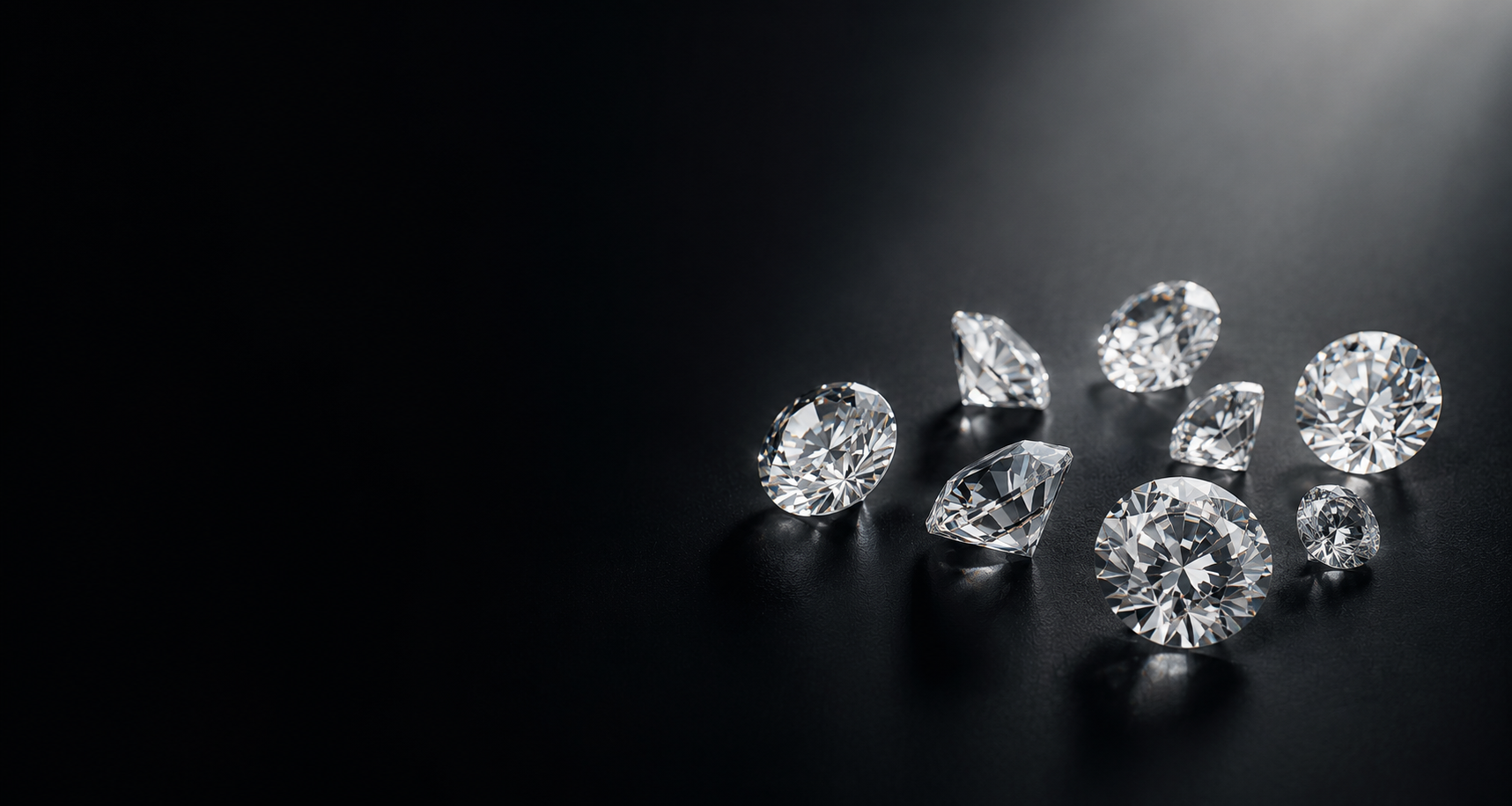 Diamonds arranged on a black background with a spotlight effect