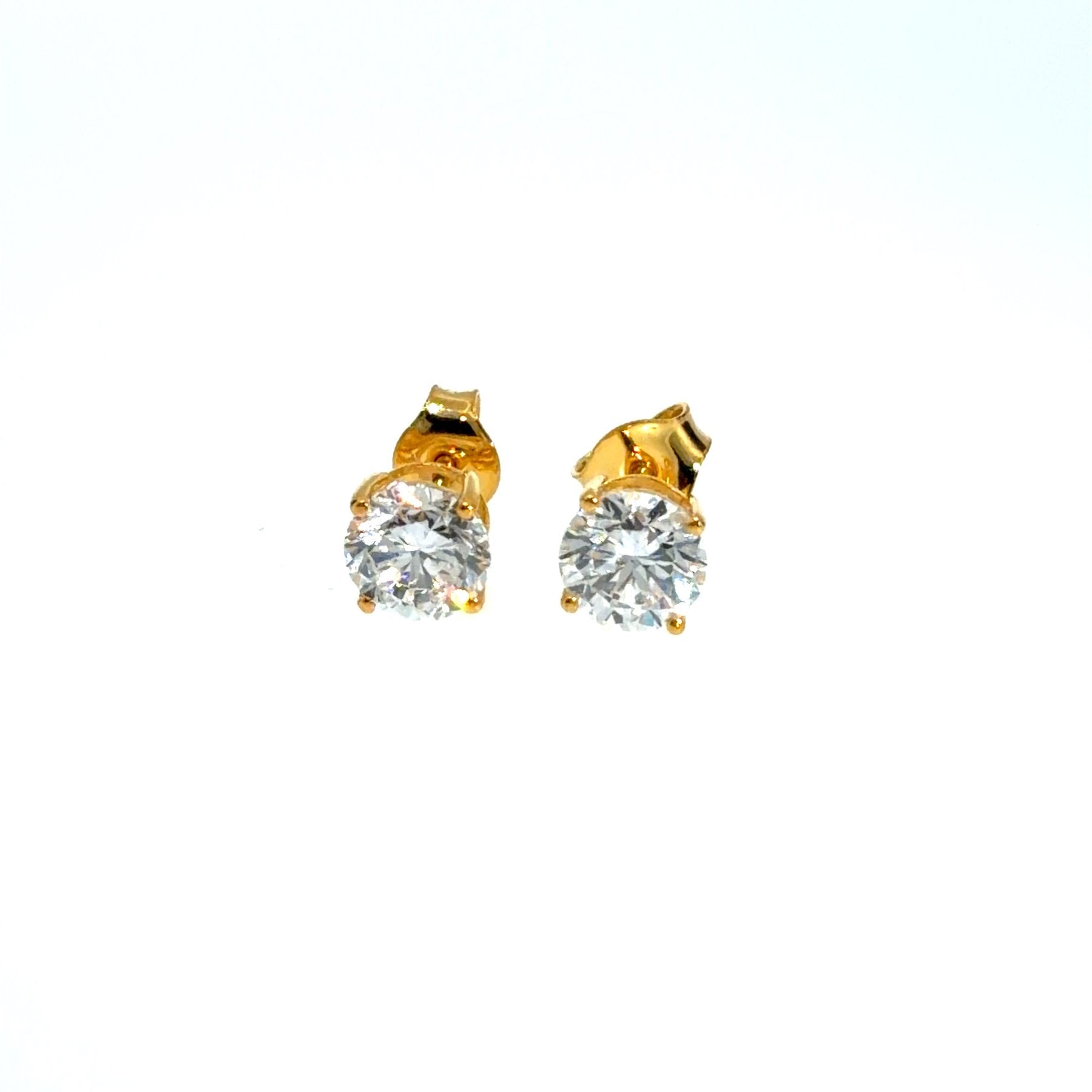Prabangūs auskarai geltono aukso 2.00 ct apvalios formos | Laboratoriniai Deimantai